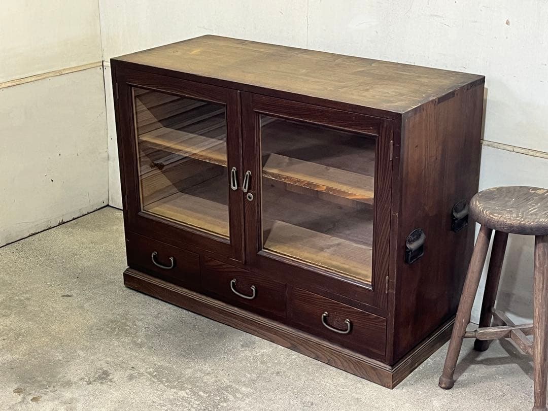 昭和レトロ　木製キャビネット 陳列ケース 収納庫 飾り棚 水屋箪笥 店舗什器