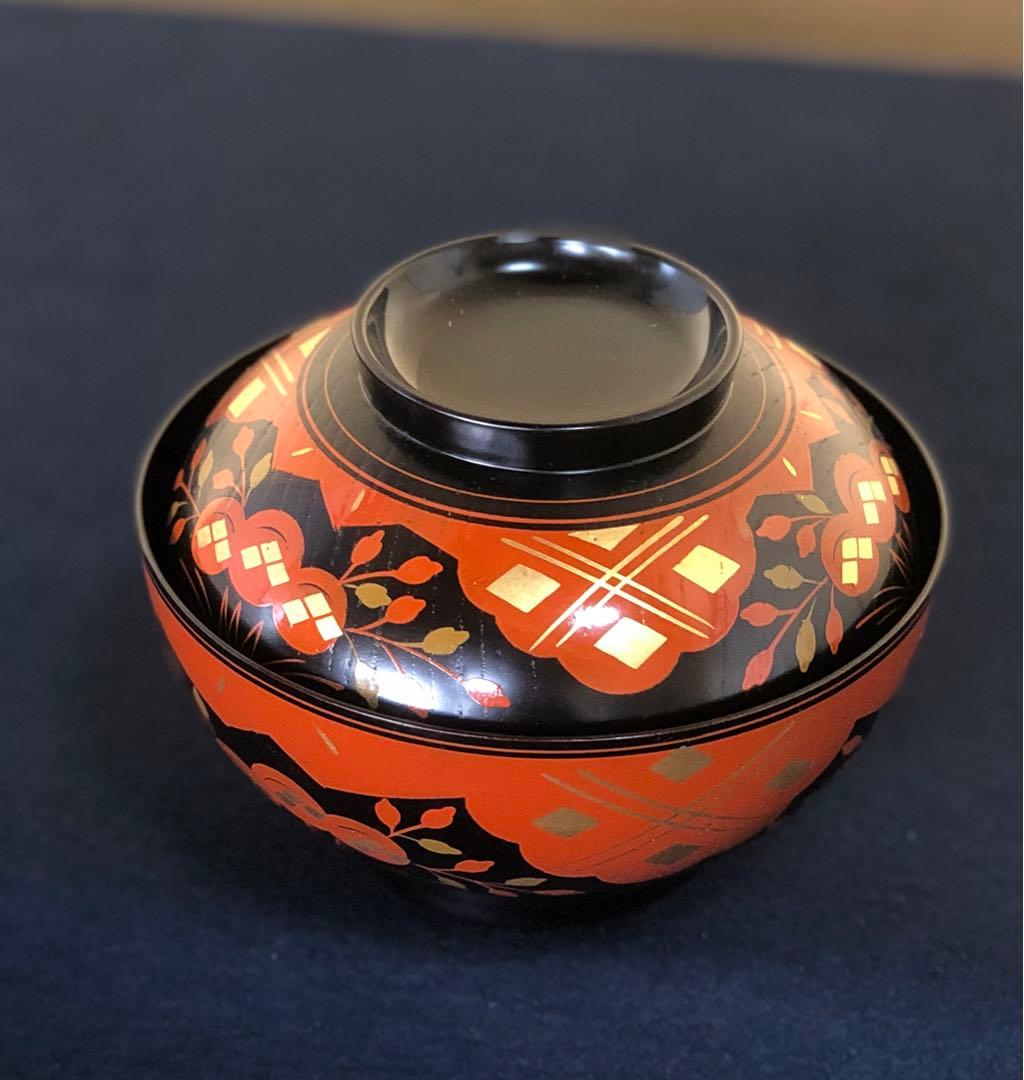 《R》正法寺蒔絵 煮物椀5客 葵春作 木製漆器 共箱　251208お4