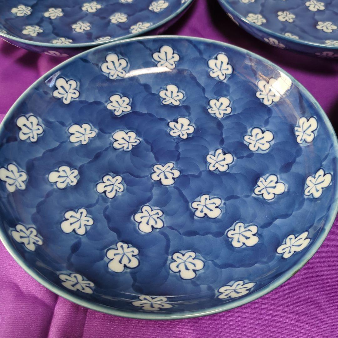 源右衛門、古染風梅紋皿大皿５枚、箱入りセットに