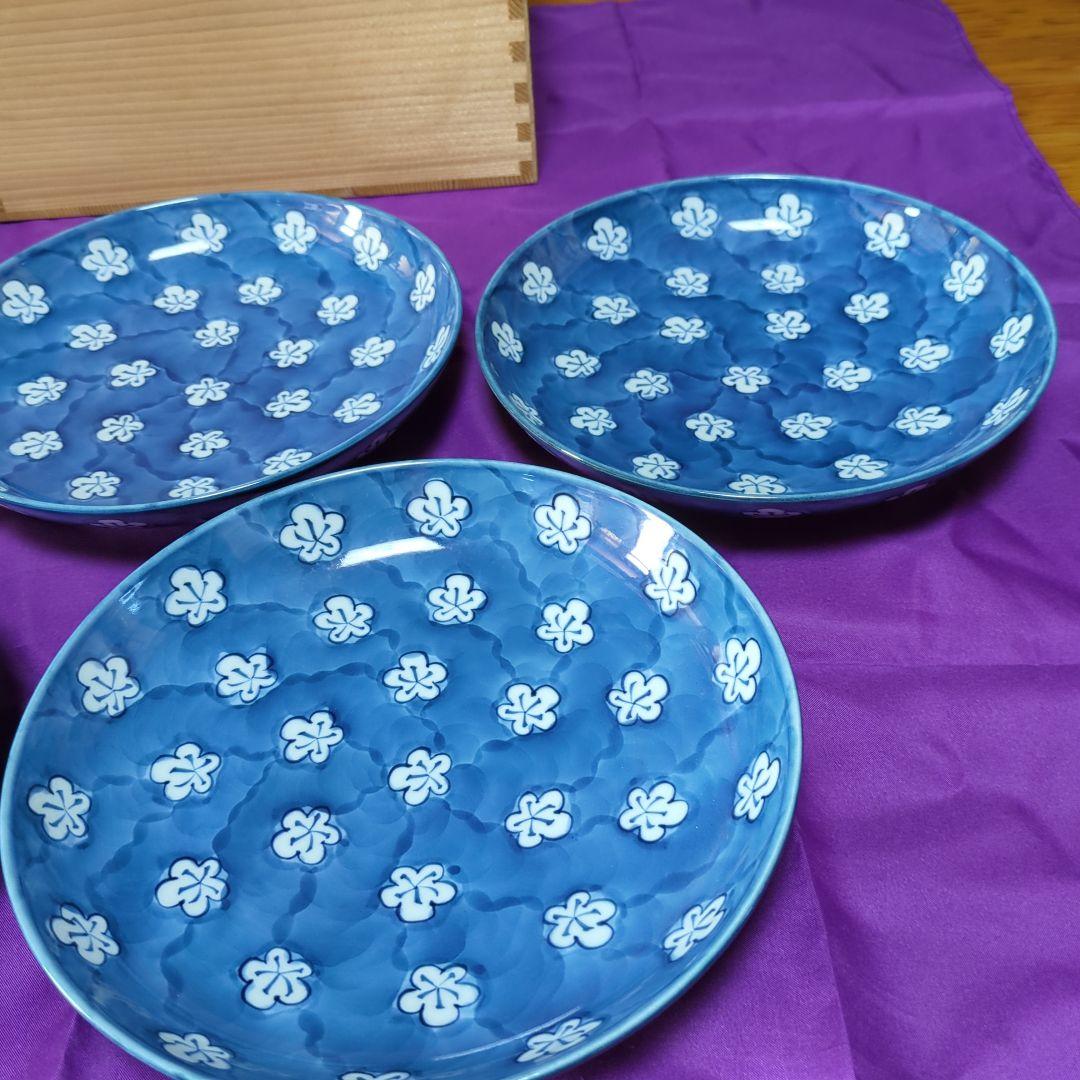 源右衛門、古染風梅紋皿大皿５枚、箱入りセットに