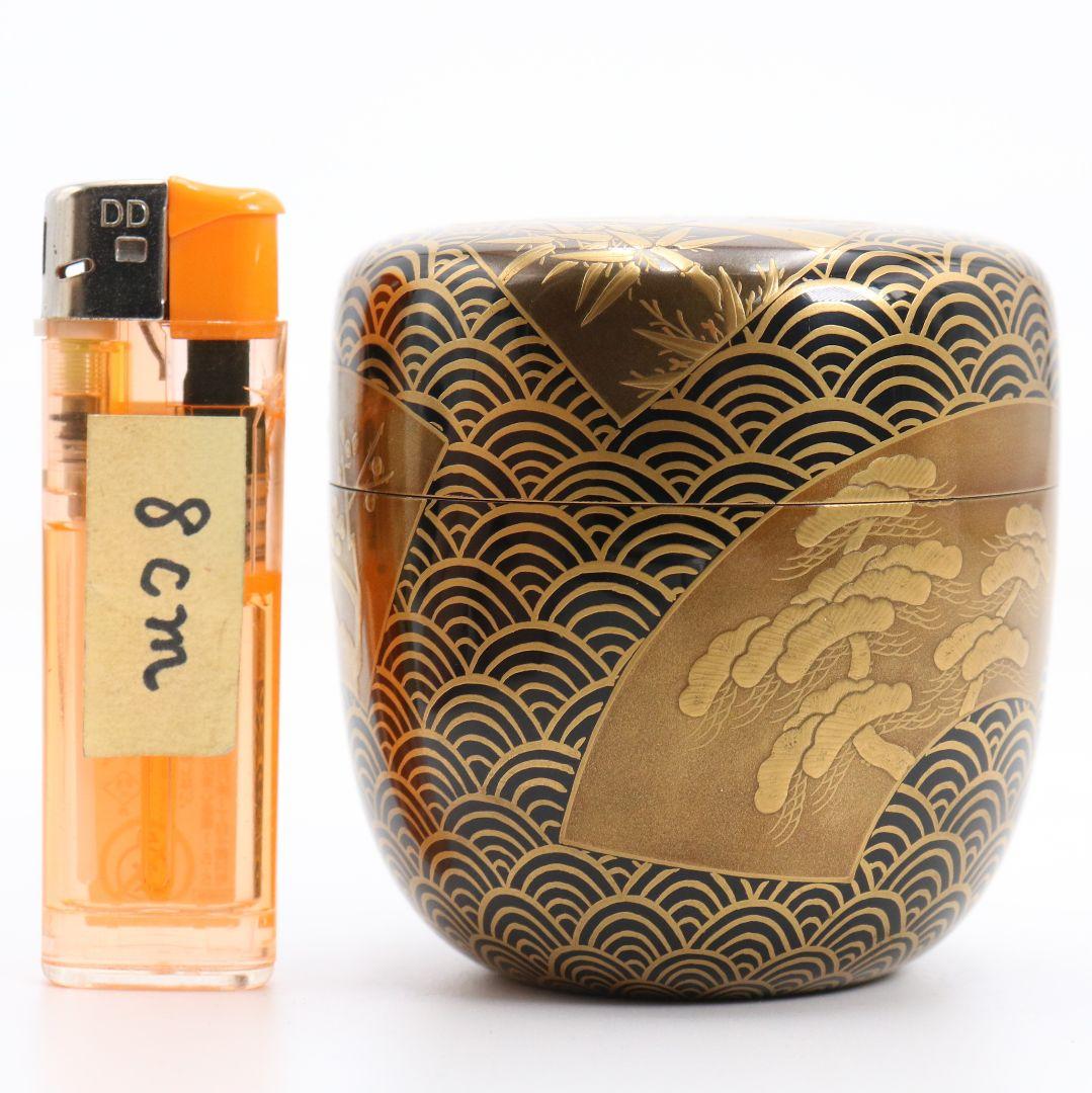 Gojyo 青海波に五君子蒔絵 中棗 松竹梅 内金梨子地 茶道具　M881