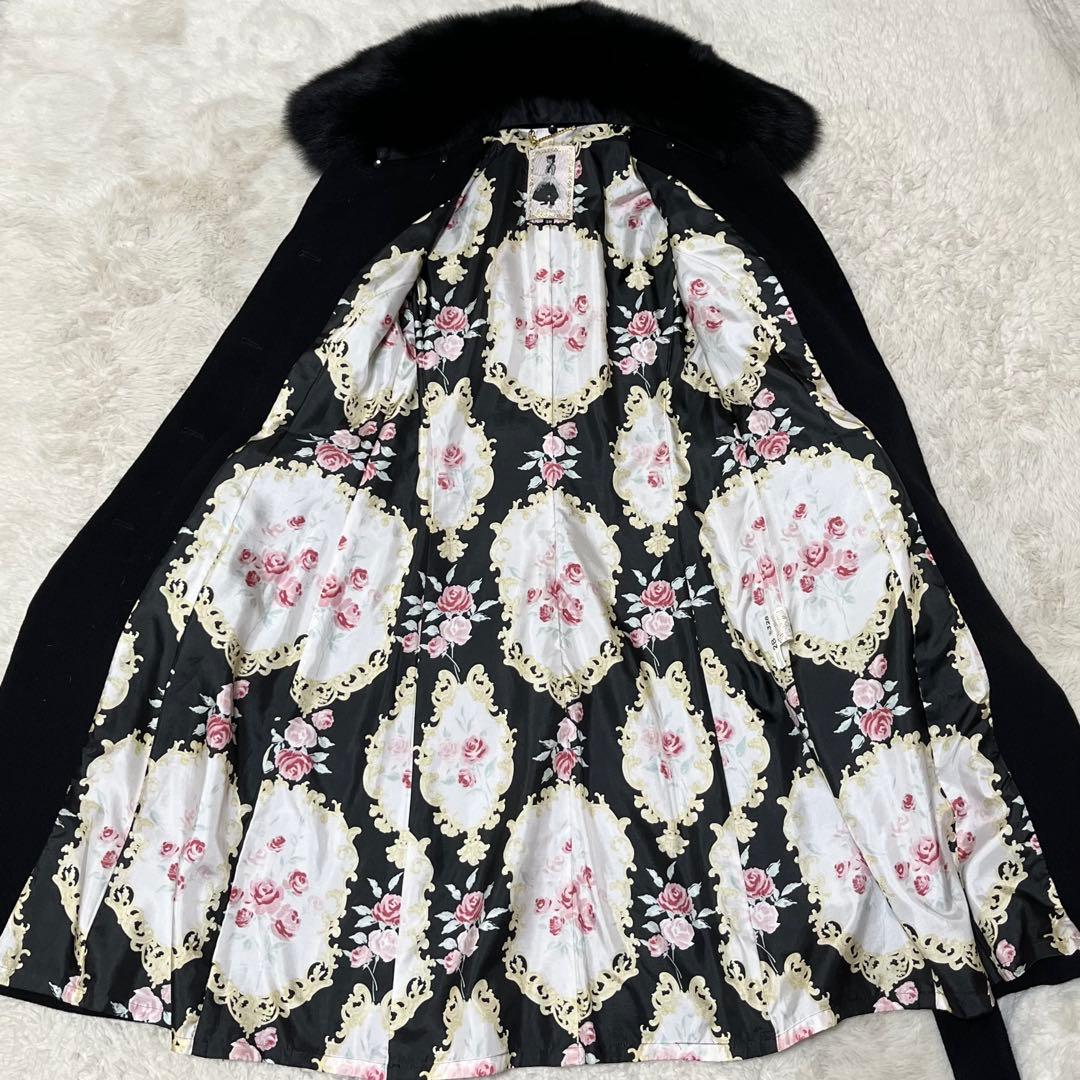 美品　ジーザスディアマンテ　プリンセスコート　ベルト　ファー　アンゴラ　花柄　黒