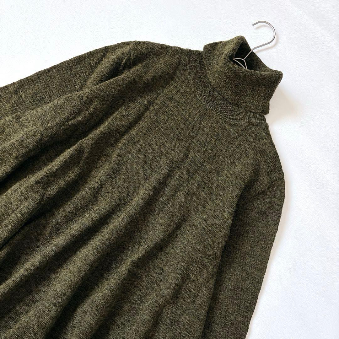 未使用級♡45R アルル超ガーゼのフレアータートルネックＴシャツ ウール カーキ