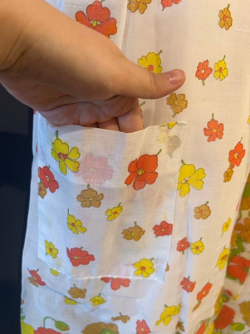 60 70 古着　ポッピーフラワープリント五分袖ラングブラウス