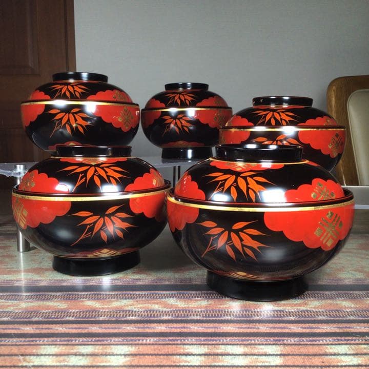 『ハピうー特価』　秀衡塗　蓋付　お椀　雑煮椀　5客