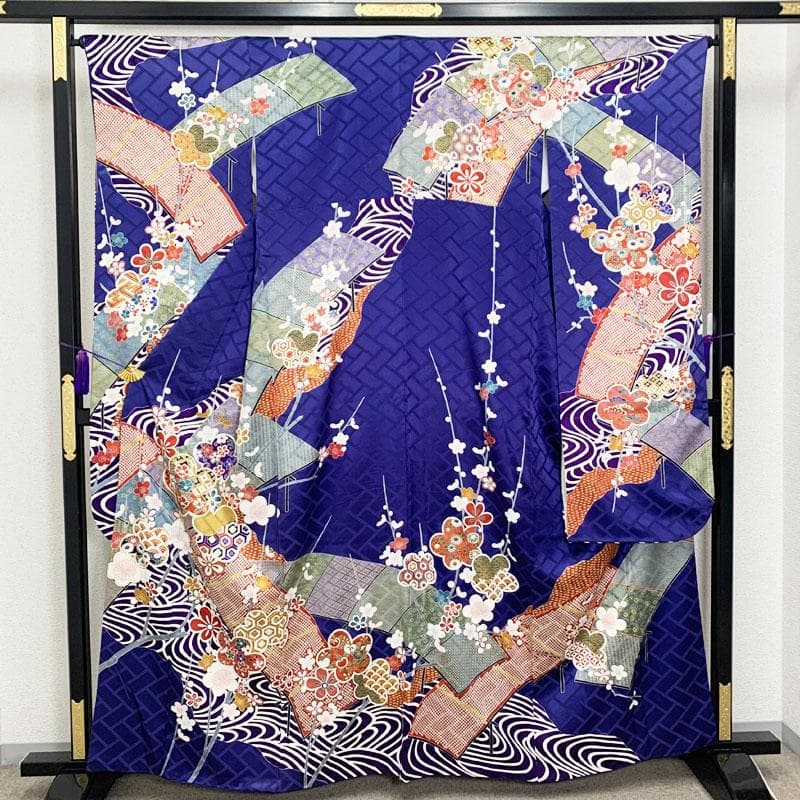 503z10.212y6.小物.半衿☆人気色 振袖 身幅広め 金彩 金駒刺繍 青