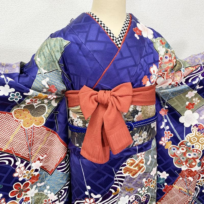 503z10.212y6.小物.半衿☆人気色 振袖 身幅広め 金彩 金駒刺繍 青