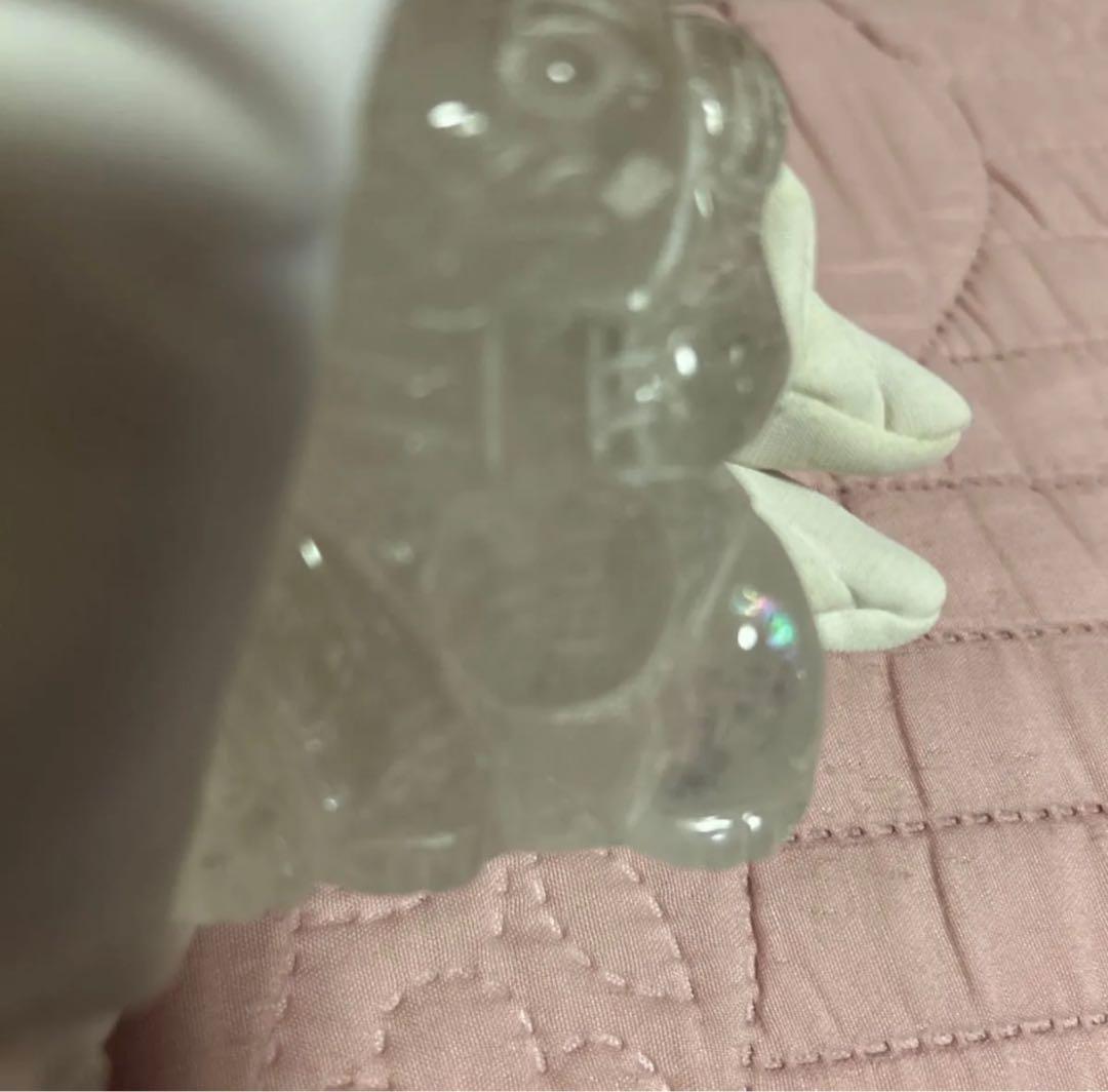 【天然石】ローズクォーツ アイリス水晶 ペア 招き猫 手彫り 開運 金運 来福❣️