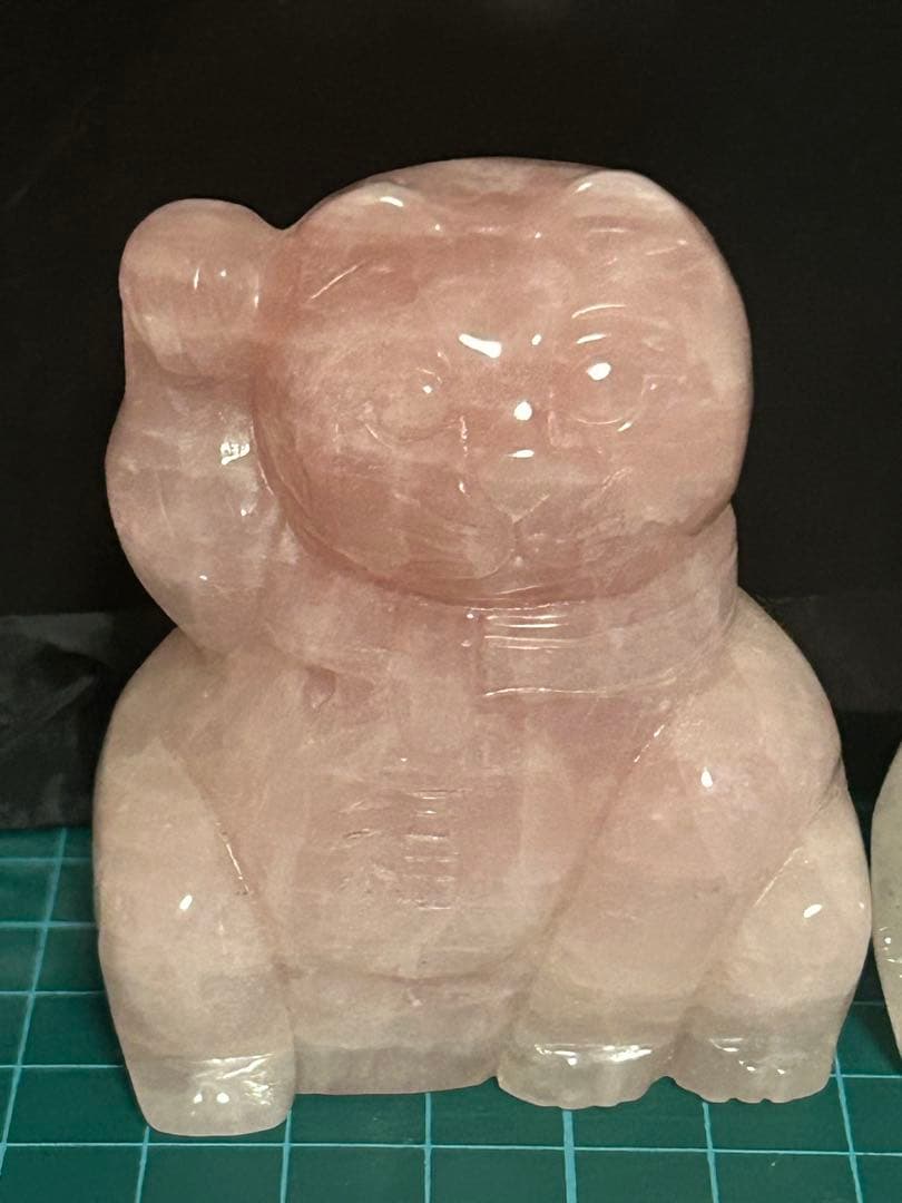 【天然石】ローズクォーツ アイリス水晶 ペア 招き猫 手彫り 開運 金運 来福❣️