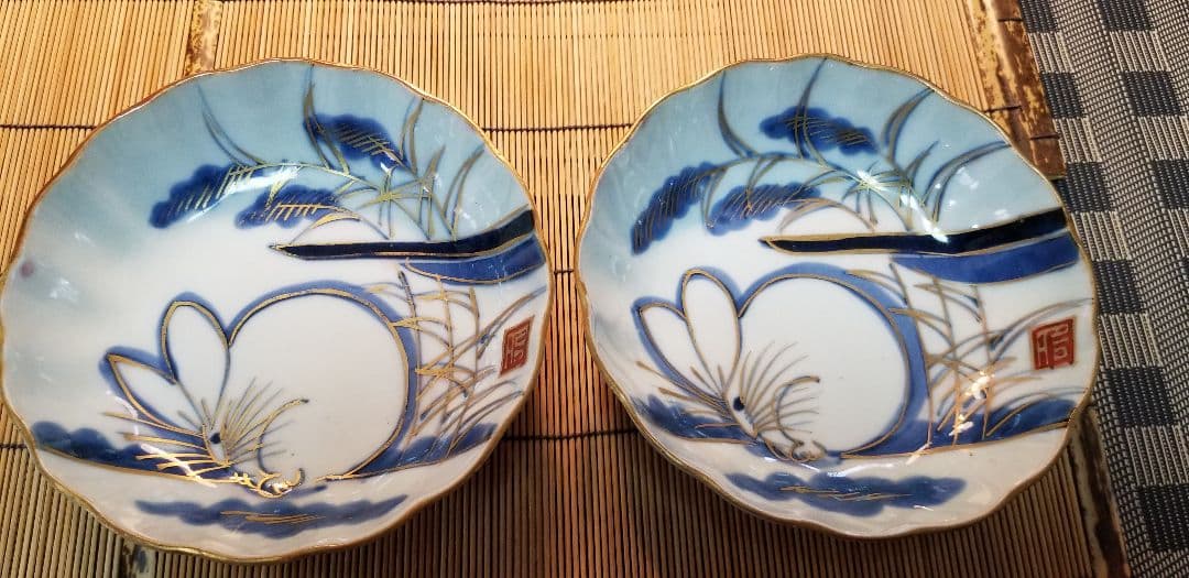 演技の良いうさぎ柄皿全9枚小皿3枚と、小鉢6。ウサギ絵