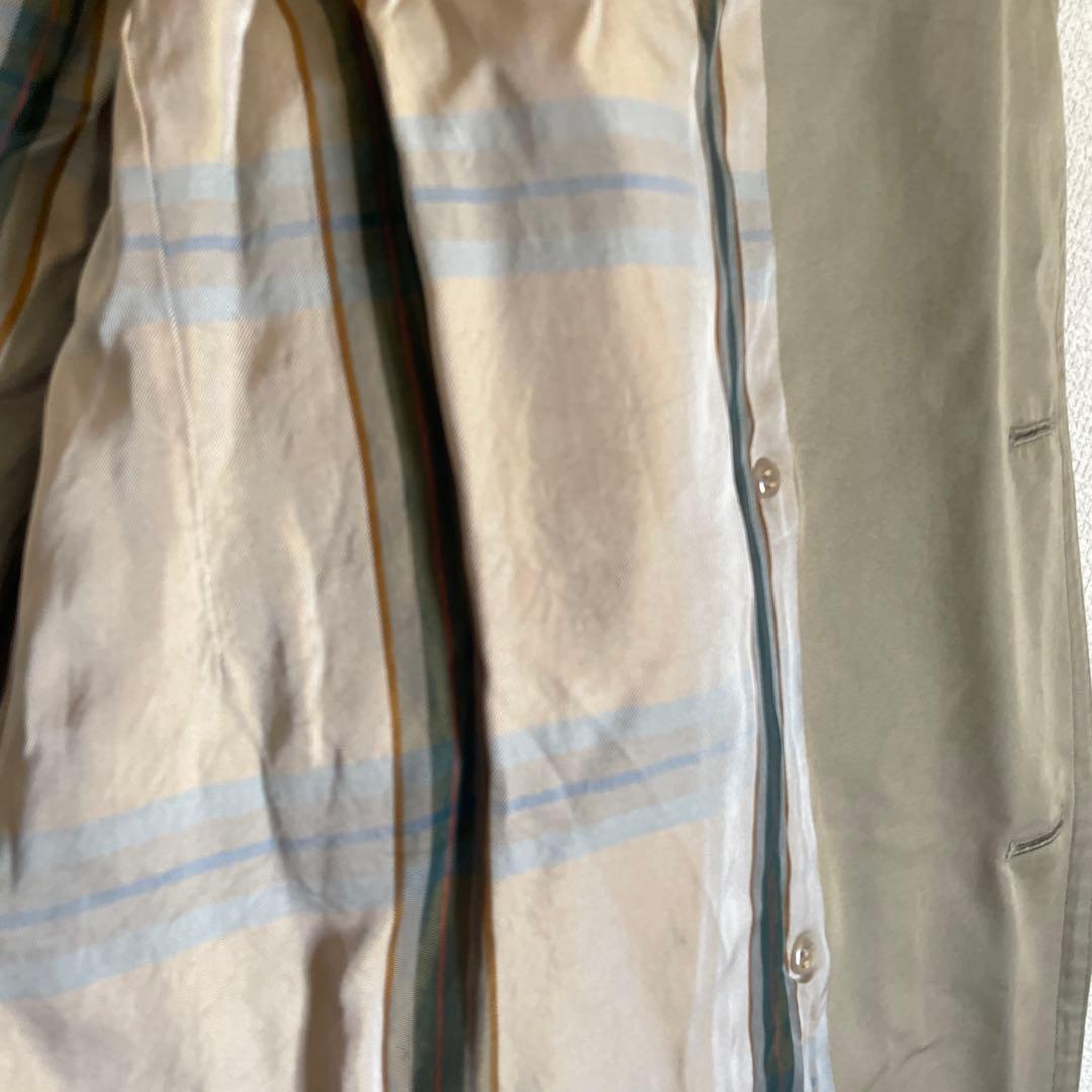 80's90's【バーバリー】ダブルトレンチコート 玉虫色オリーブ ビジネスL