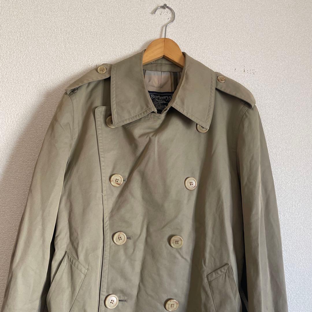 80's90's【バーバリー】ダブルトレンチコート 玉虫色オリーブ ビジネスL