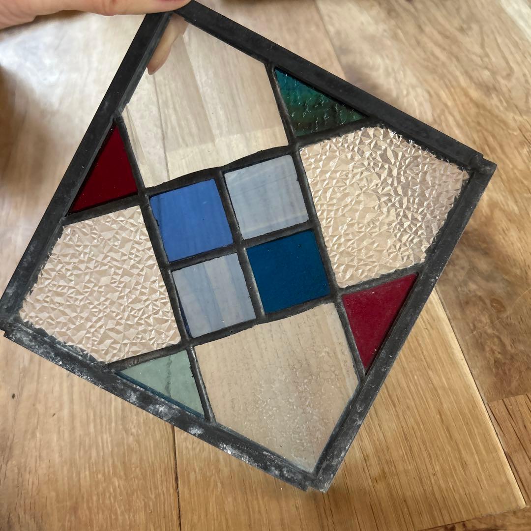 アンティーク風　輸入　ステンドグラス　ミニサイズ　ガラス　ブルー系