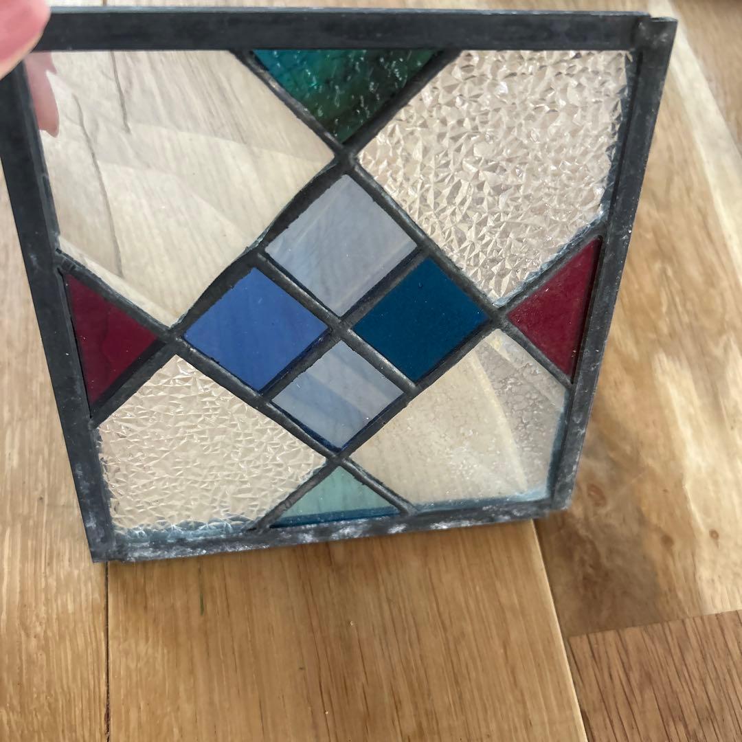 アンティーク風　輸入　ステンドグラス　ミニサイズ　ガラス　ブルー系