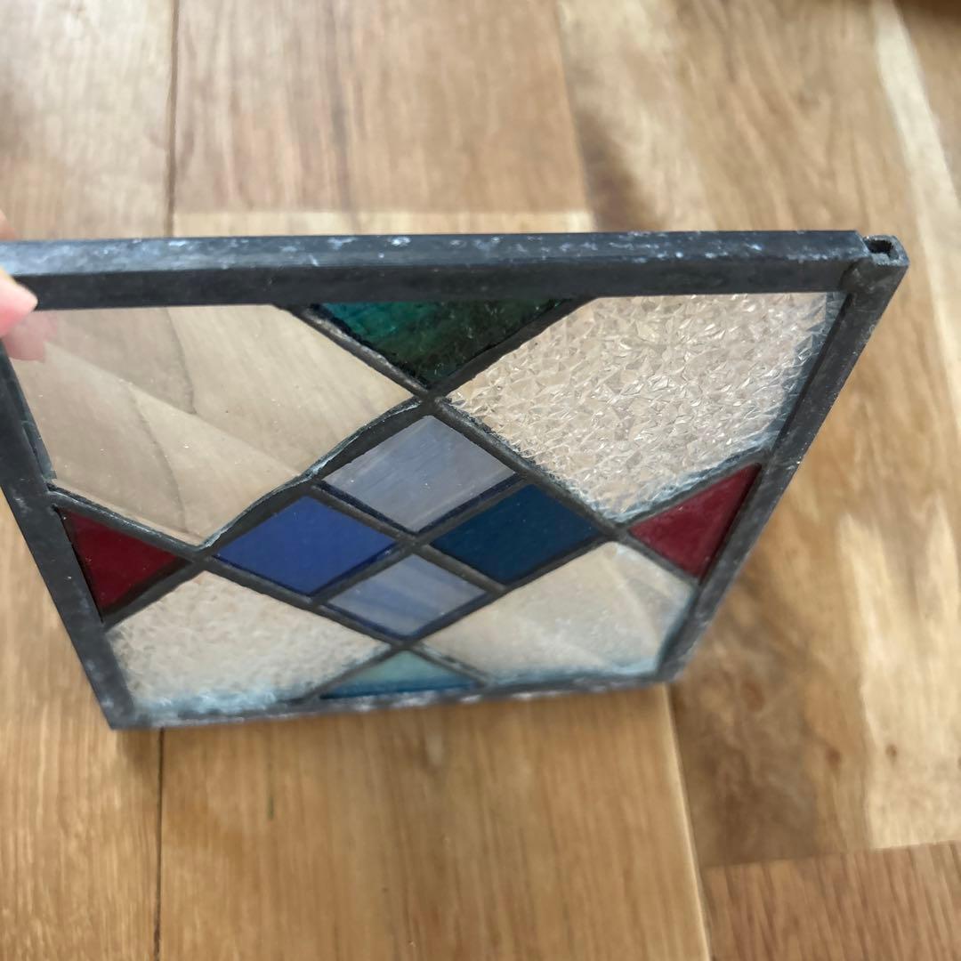 アンティーク風　輸入　ステンドグラス　ミニサイズ　ガラス　ブルー系
