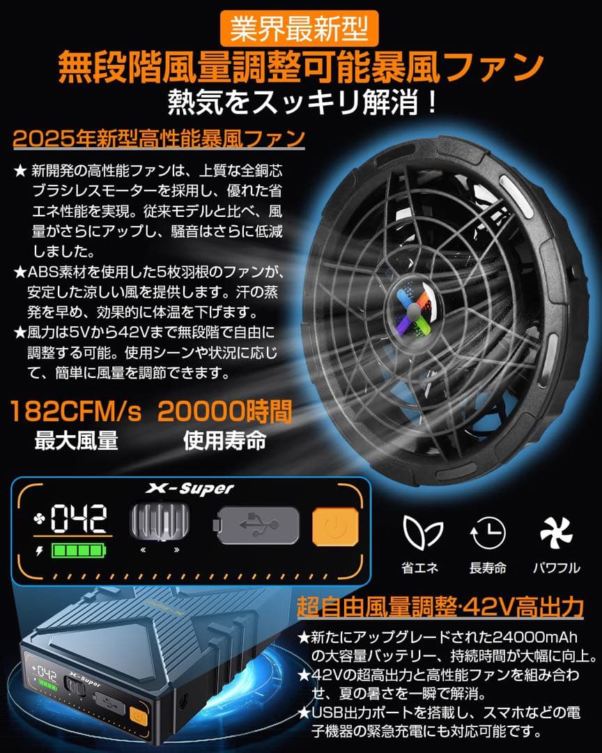 ファンバッテリーセット 作業服用 大容量バッテリー ファン バッテリー セット