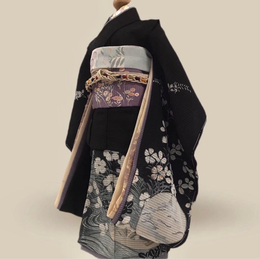 ＊ 市松人形 12号 単衣 アンティーク 絽 着物 長襦袢 帯 セット