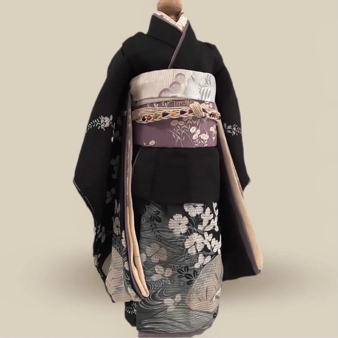 ＊ 市松人形 12号 単衣 アンティーク 絽 着物 長襦袢 帯 セット