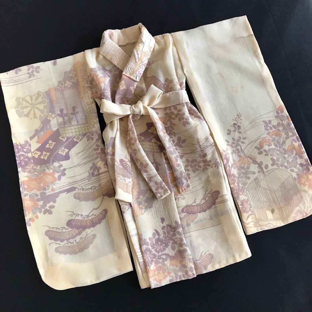 ＊ 市松人形 12号 単衣 アンティーク 絽 着物 長襦袢 帯 セット