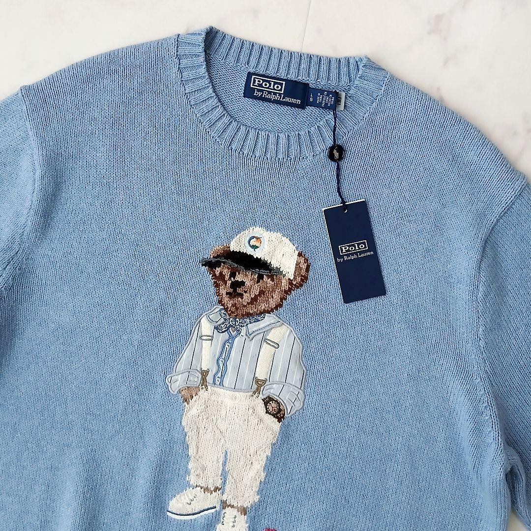 新品タグ付 ポロラルフローレン 現行 ポロベア 長袖 ニット L ライトブルー