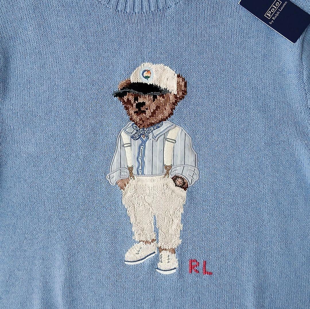 新品タグ付 ポロラルフローレン 現行 ポロベア 長袖 ニット L ライトブルー