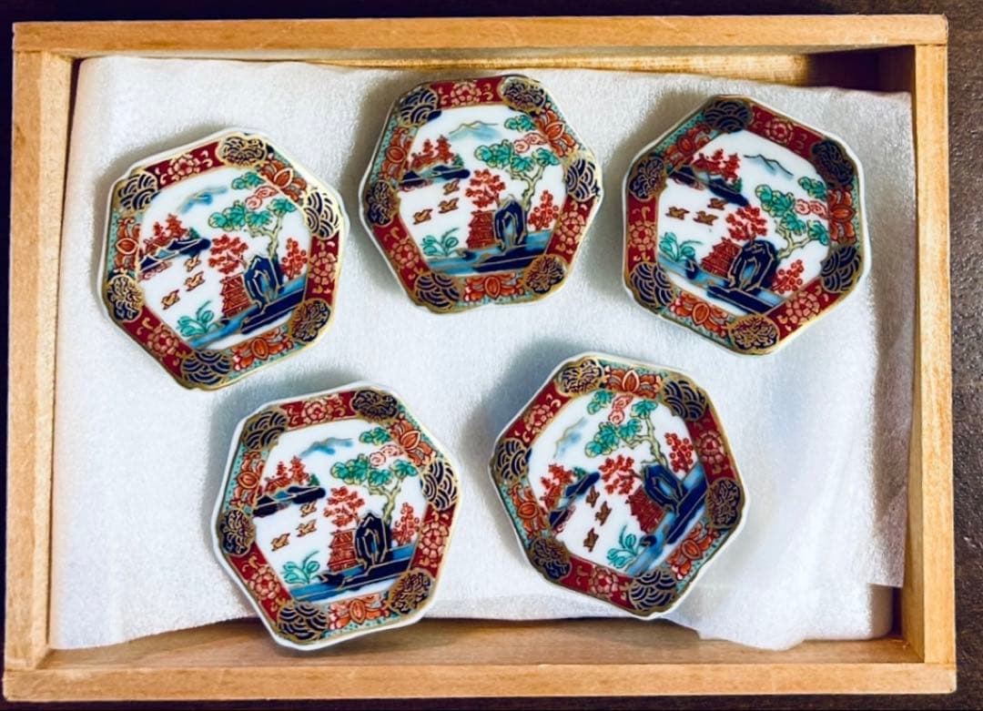 幸楽窯　錦色絵山水箸置　5客セット