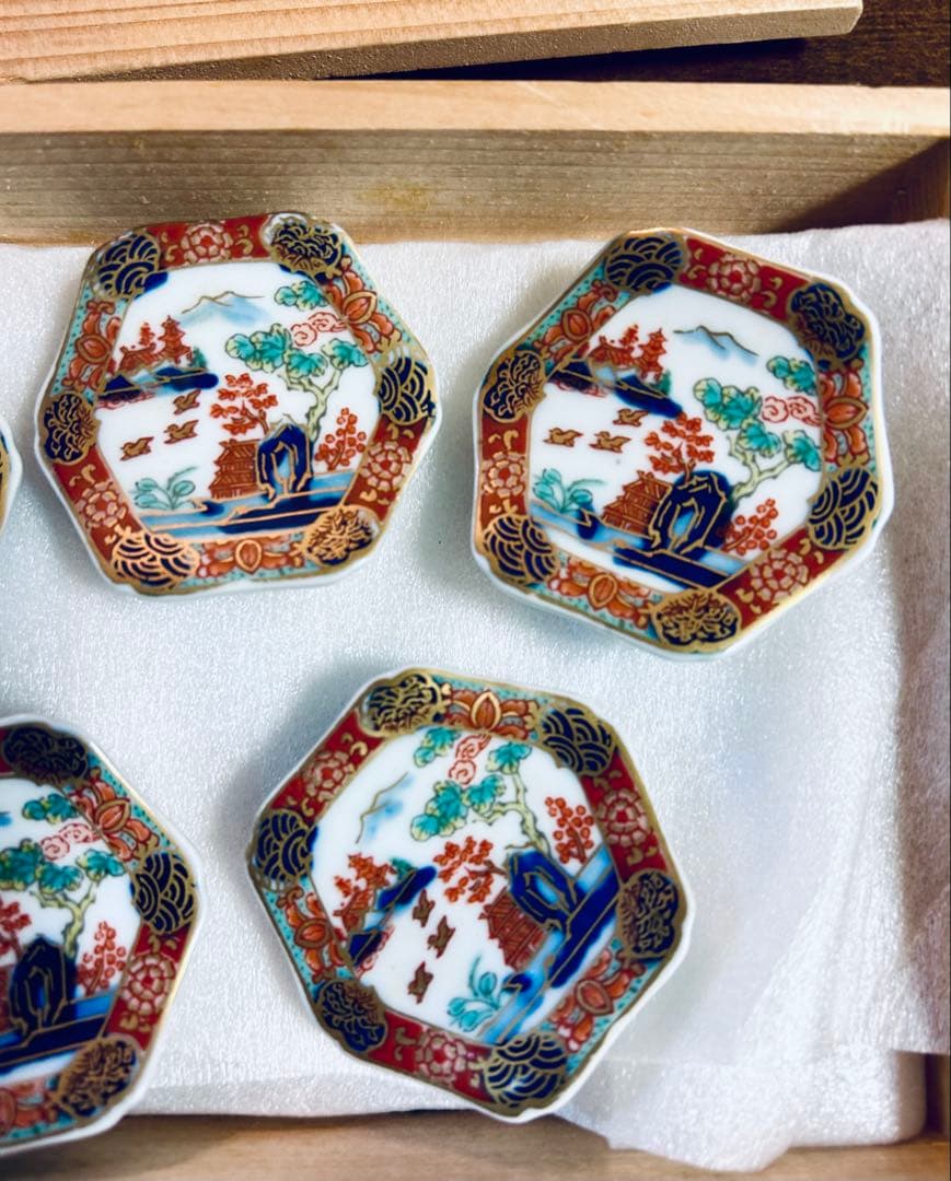 幸楽窯　錦色絵山水箸置　5客セット