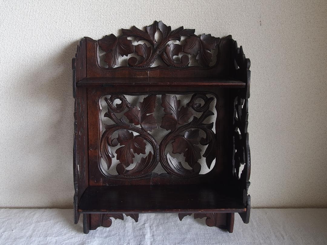 葡萄の葉 木彫刻 折り畳 コンソール 飾り棚 ウォールシェルフ 装飾/K353