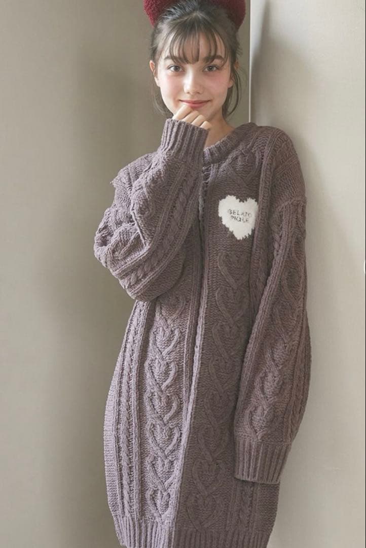 GELATO PIQUE ケーブルニットワンピース ブラウン