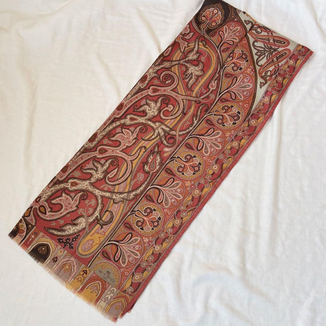 エトロ定番 上質ペイズリー柄ストール くすみカラー ピンク系