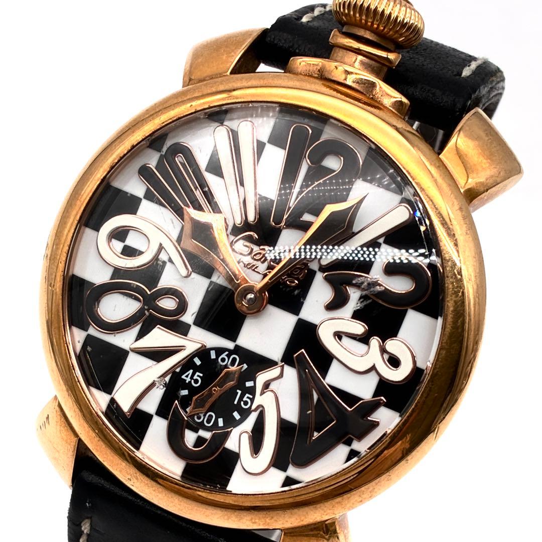 極美品 ガガミラノ マヌアーレ48 チェス 限定299本 7番 ゴールド 稼動品