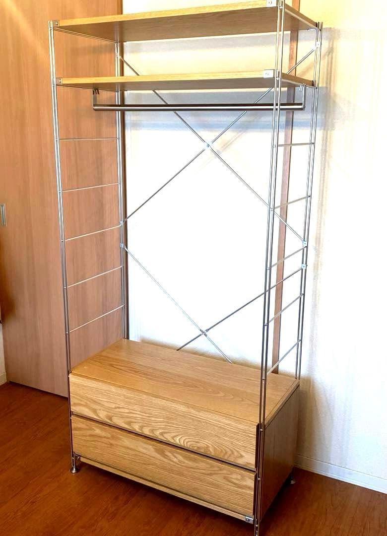 無印良品 組み立て済み　ステンレスユニットシェルフ オーク材 ワードローブセット