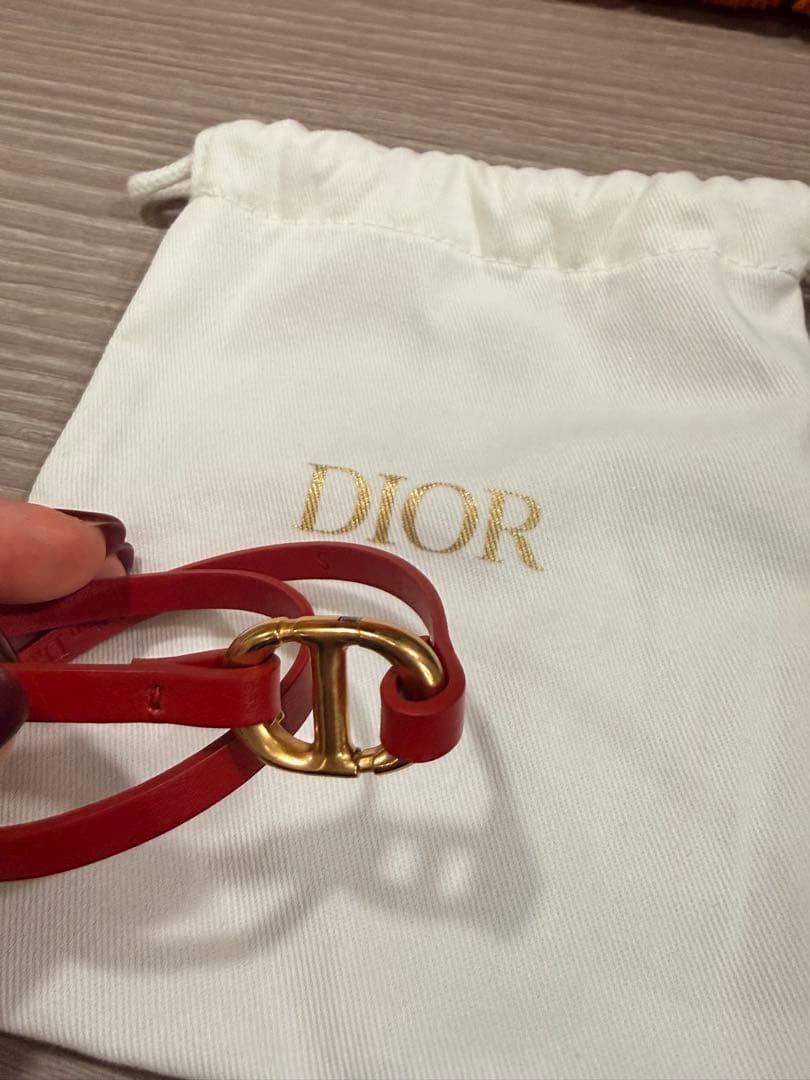 Dior 赤 レザー ダブルラップブレスレット
