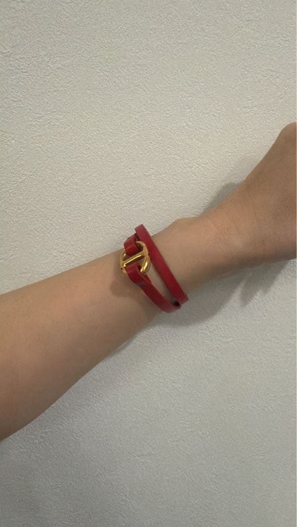 Dior 赤 レザー ダブルラップブレスレット