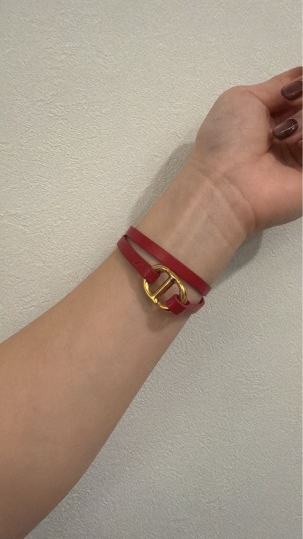 Dior 赤 レザー ダブルラップブレスレット