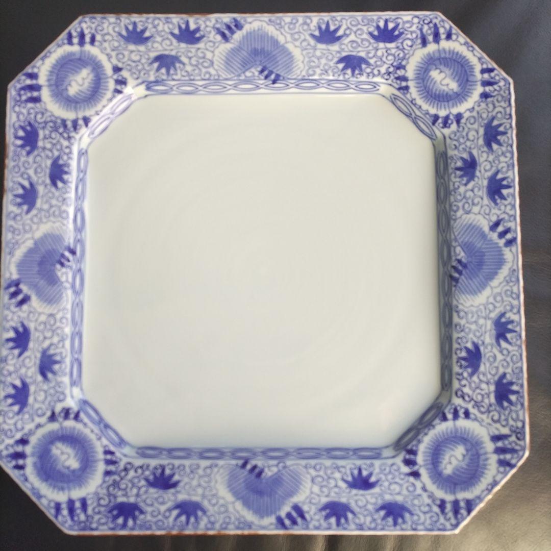 特大 八角皿 有田焼 賞美堂 基泉 染付 草花紋 盛り皿 深皿