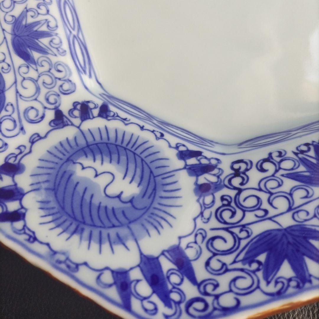 特大 八角皿 有田焼 賞美堂 基泉 染付 草花紋 盛り皿 深皿