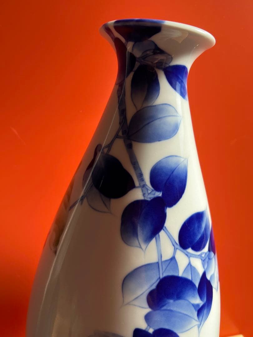 1254  深川製磁　染付花鳥　大花瓶　42cm  未使用