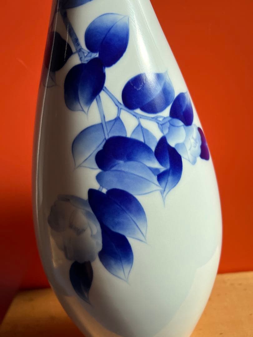 1254  深川製磁　染付花鳥　大花瓶　42cm  未使用
