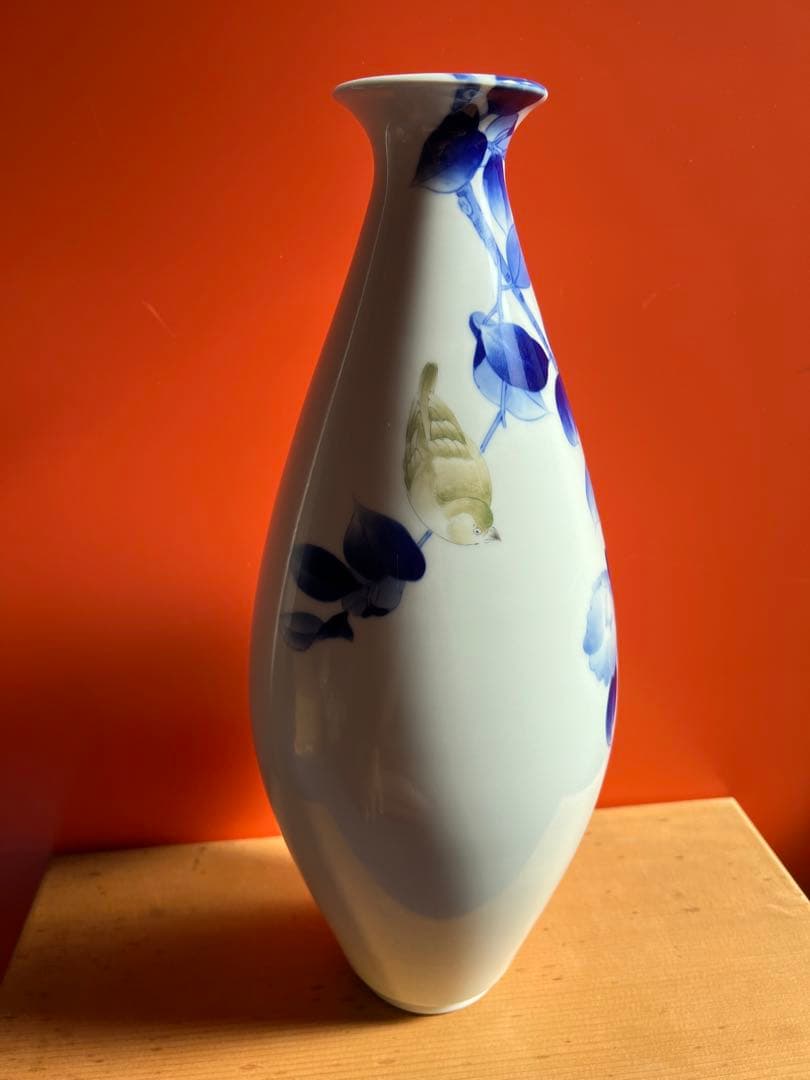 1254  深川製磁　染付花鳥　大花瓶　42cm  未使用