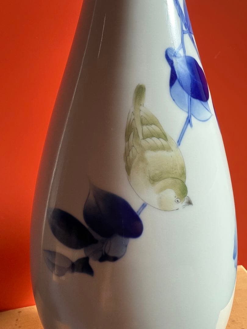 1254  深川製磁　染付花鳥　大花瓶　42cm  未使用