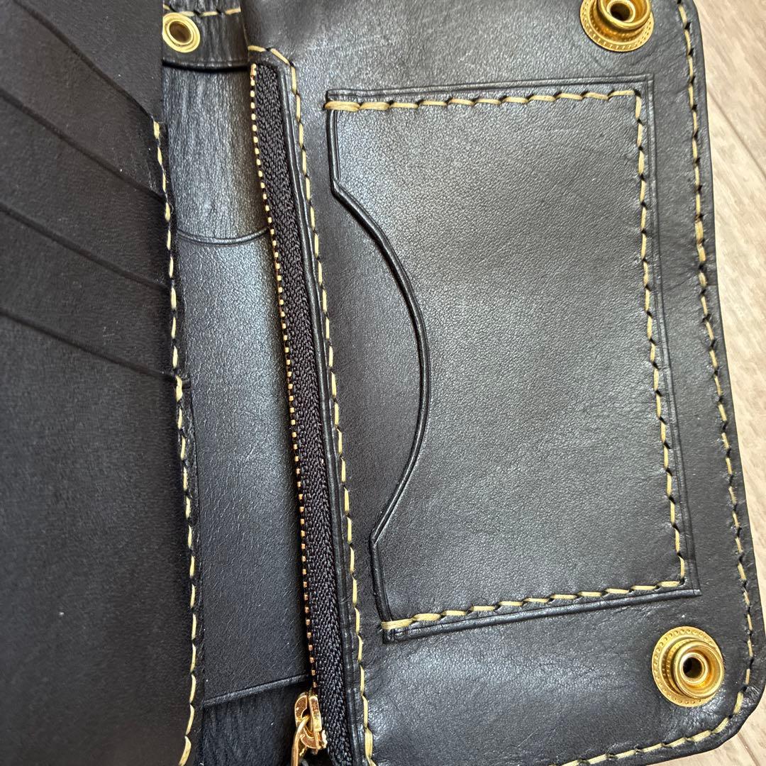 イタリアンレザー　ミドルトラッカーウォレット　真鍮　お札を折らずに収納　タイプB