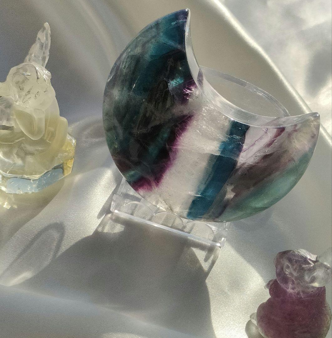 ブルーパープルフローライトお月様  虹いり