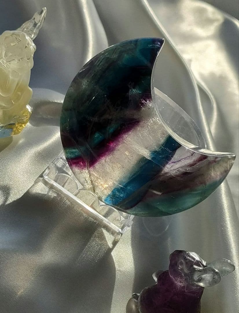 ブルーパープルフローライトお月様  虹いり