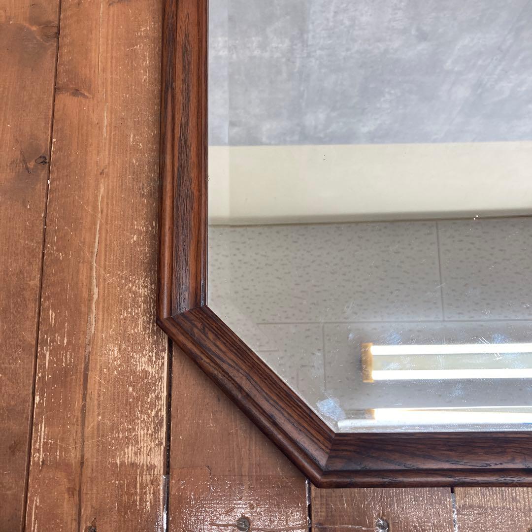 B-3 【美品】M's アンティーク調 八角形 木製ウォールミラー 壁掛け鏡