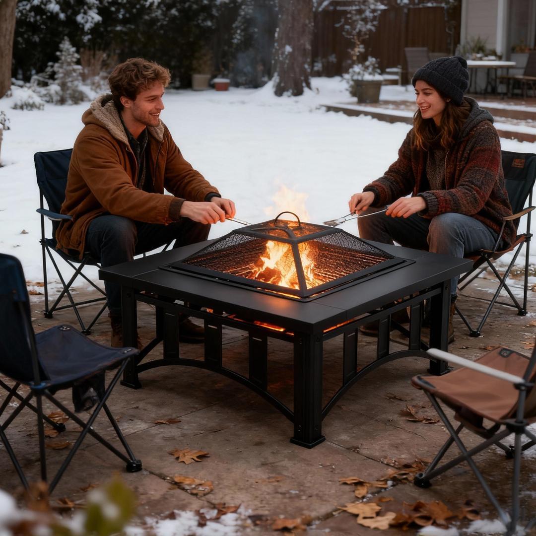 ファイヤーピット 焚火台BBQコンロ 焚き火台 屋外 アウトドア【ブラック】
