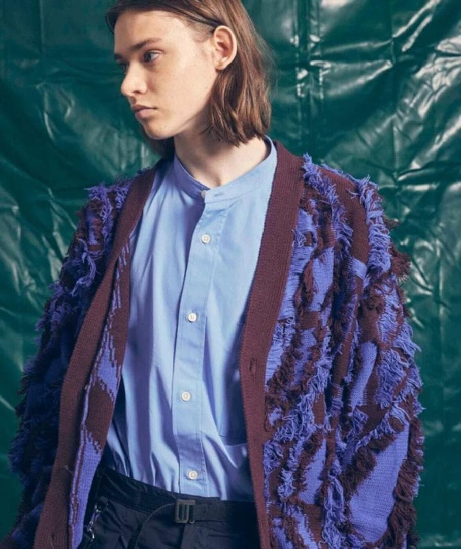 ネオグランジプライムオーバーフリンジジャガードVネックニットカーディガン