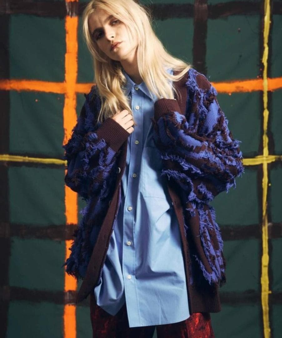 ネオグランジプライムオーバーフリンジジャガードVネックニットカーディガン