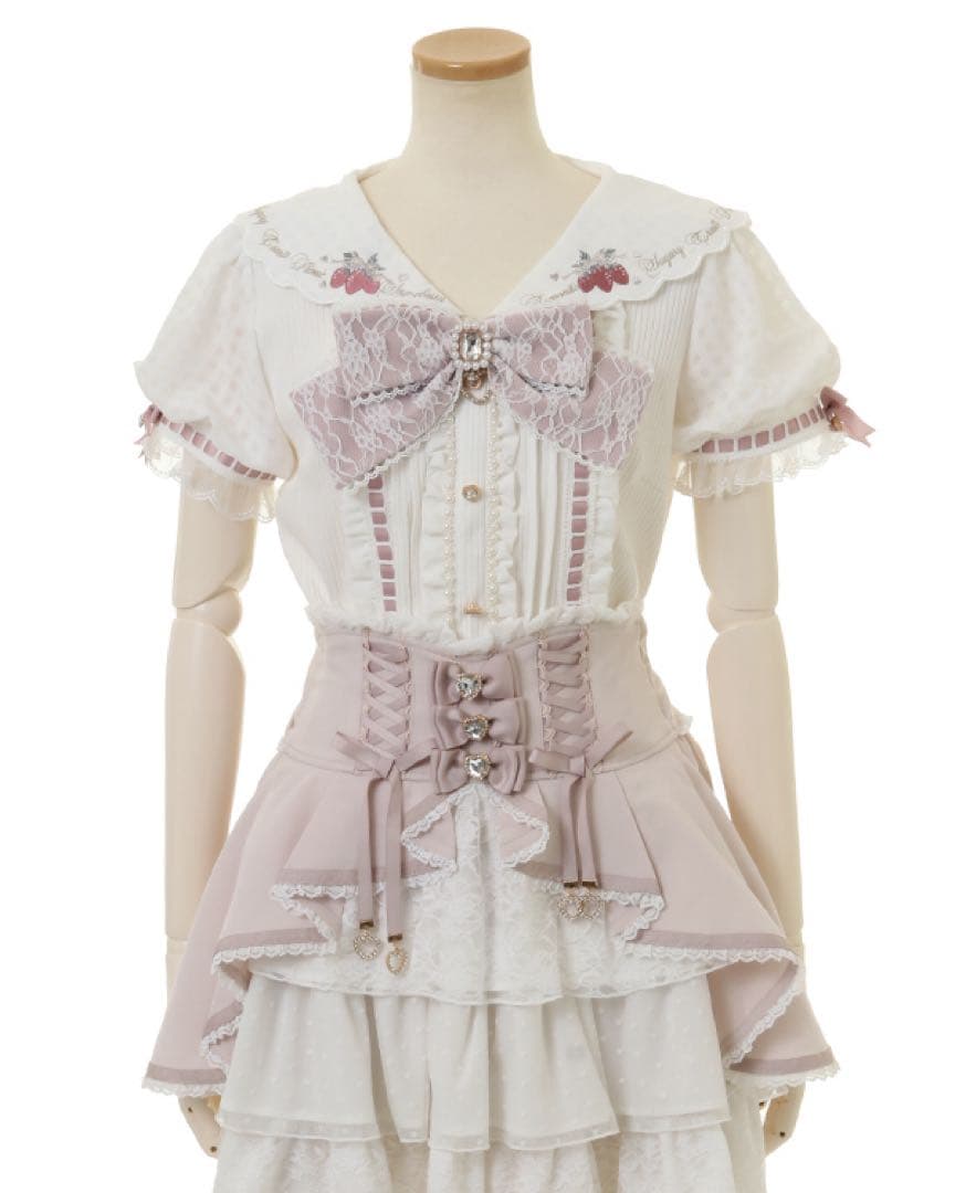 LIZLISA リズリサ ストロベリー刺繍セーラーリブブラウス ピンク