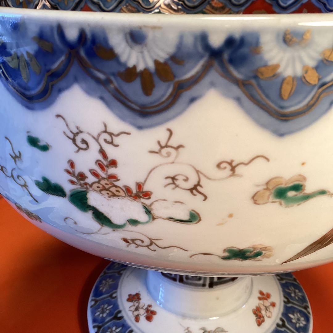 A1030 古伊万里　染錦手　見込宝船　鳳凰紋様　盃洗　　1客（箱付）